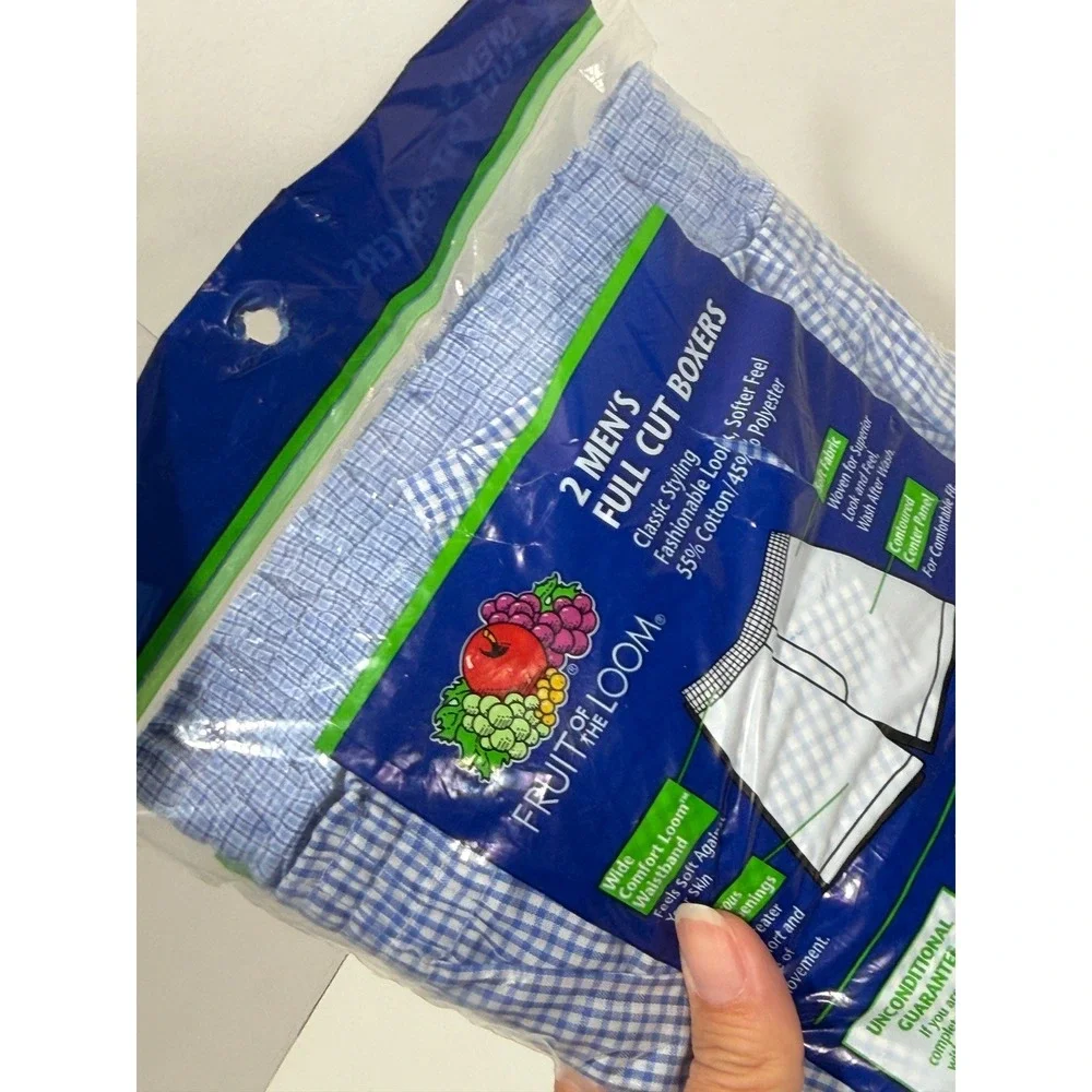 Fruit of the Loom Mens Boxers 2 Pack 2XL 46-48‎ Blue Gingham Full Cut Big & Tall